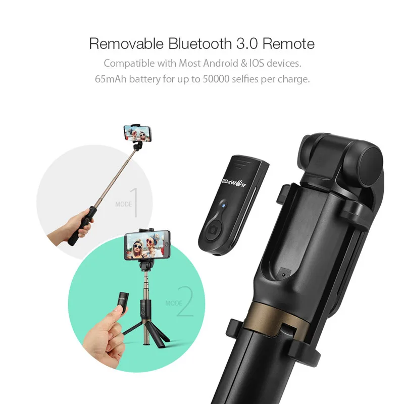 BlitzWolf BS3 Универсальный беспроводной Bluetooth Selfie Stick Мини Штатив Выдвижной Складной Монопод Live Stream Travel для iPhone 11 Pro X XR 8 Для Samsung Xiaomi 9 Huawei P30 Pro Смартфон