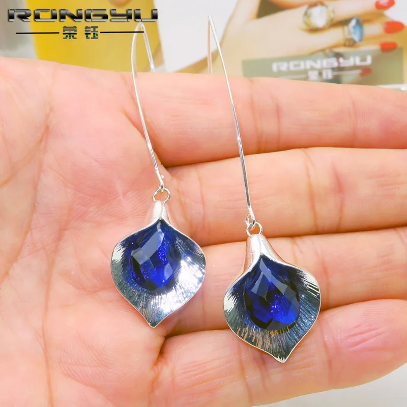 Женские серьги-подвески с голубым кристаллом вечерние ювелирные украшения из