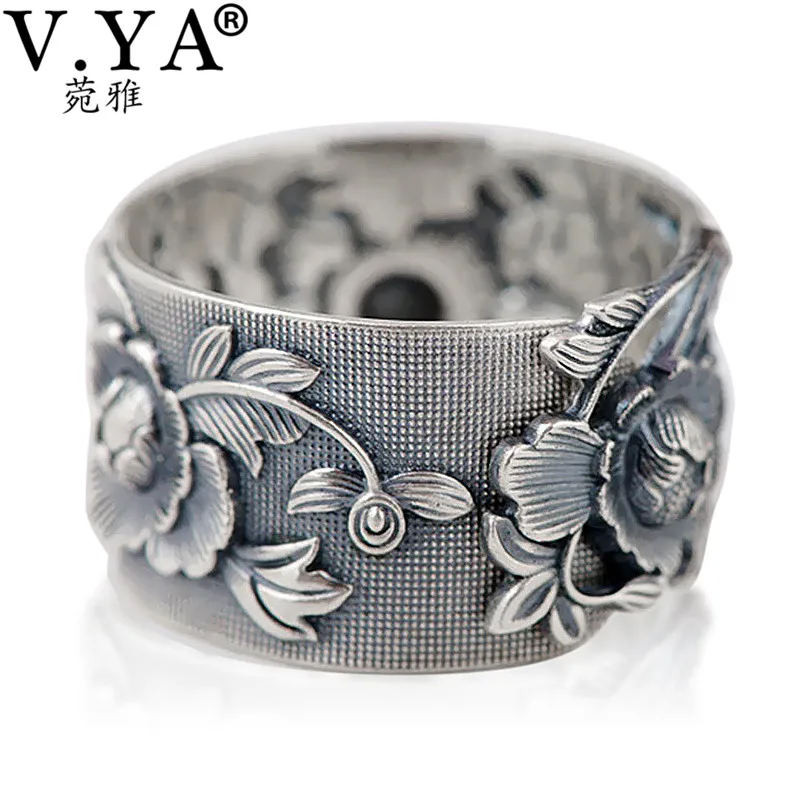 Flower Ring V. YA Винтаж 990 чистое серебро тиснение цветок кольца для женщин Lover тайские серебряные ювелирные изделия аксессуары подарок на день рождения дни матери - Цвет основного камня: Flower Ring