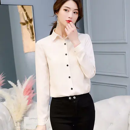 Женская офисная блузка с длинным рукавом однотонная воротником весна 2019 |