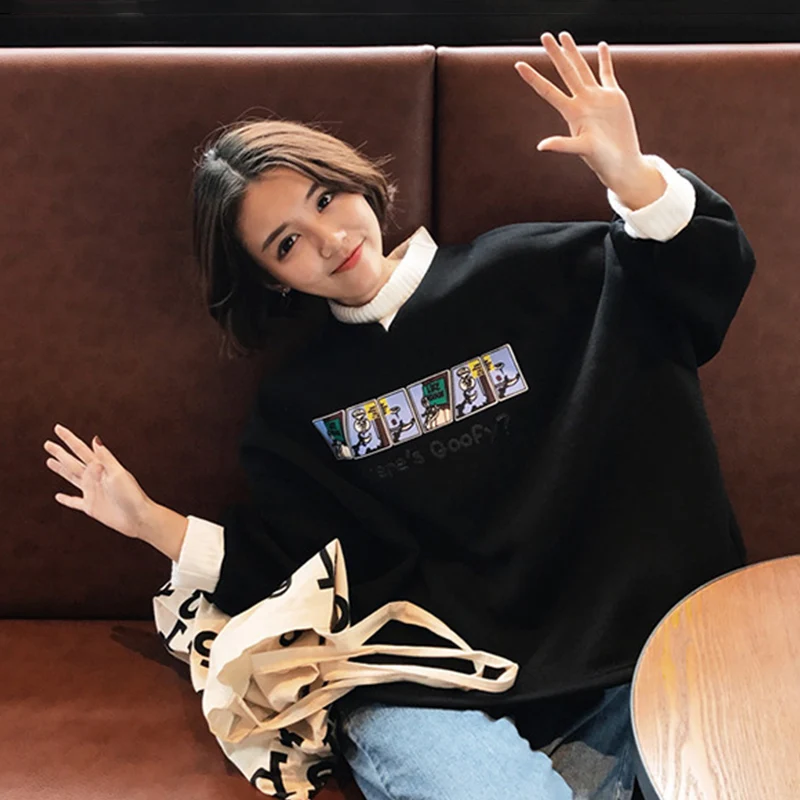 YouGeMan женские белые свитшоты Осень корейский Ulzzang Harajuku одежда свободный бархат женский свитер толстовки Топы