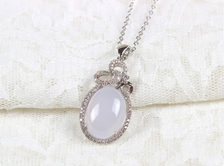 Халцедон розовый элегантный инкрустированный циркониевый камень кулон ожерелье