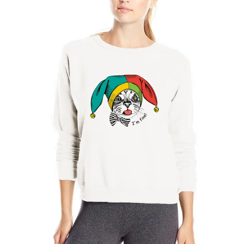 Смешные Толстовки с котом клоуна женская мягкая хлопковая Повседневная