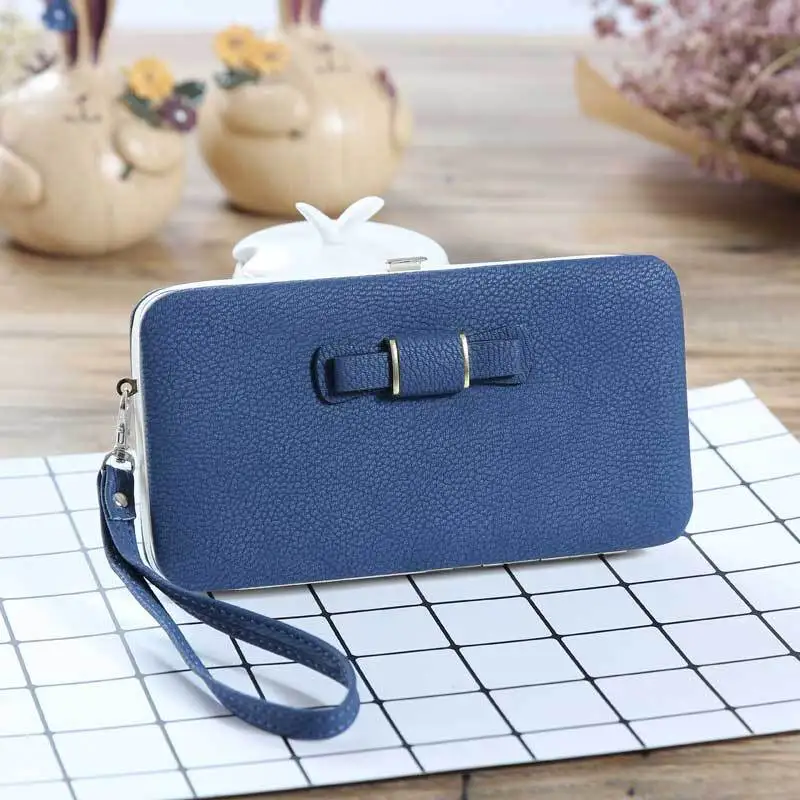 navy blue Aosbos кошелек личи с бантом, Женский известный бренд, держатель для ID карт, карман для мобильного телефона, кошелек из искусственной кожи, женский клатч для денег - Цвет: navy blue