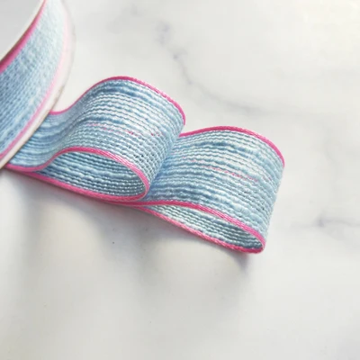 Kewgarden DIY брошь бант для волос ленточка аксессуары мягкие льняные атласные ленты 25 мм " вручную изготовленная лента упаковка Riband 25 ярдов - Цвет: Светло-голубой