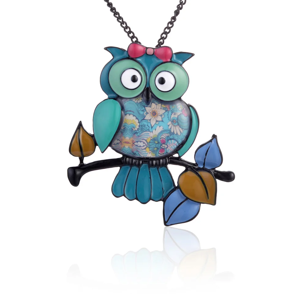 Ожерелья и подвески с красной совой для женщин длинные эмалированные цепочки из