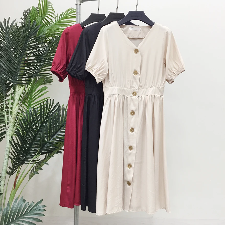 Винтажное элегантное женское платье на пуговицах с V образным вырезом Короткие