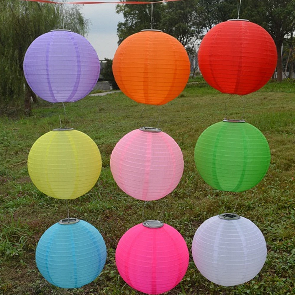 

10" Solar Powered LED Lamps Light Chinese Nylon Fabric Lantern Lamp Lighting for Home Garden Outdoors Fixtures Decoration