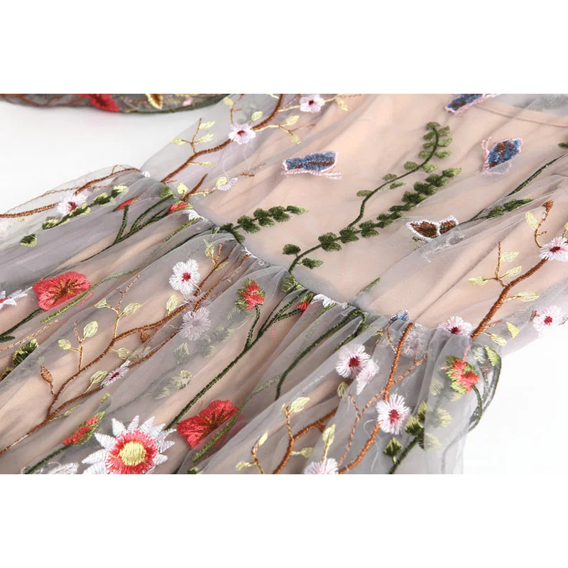 Zipipiyf высокое качество o Брендовое платье Boho 2018 сезон: весна–лето Тюль Цветочные