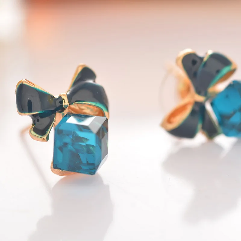 Женские серьги-гвоздики MJARTORIA квадратные с бантиком роскошные кристаллами для