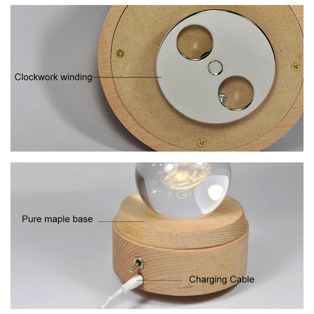 Деревянная музыкальная шкатулка Луна Стиль световой вращающийся 3D с украшением