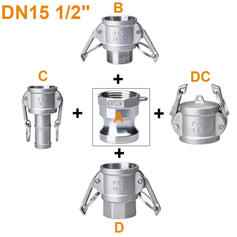 Соединительный адаптер DN15 1/2 дюйма типа A + B/A C/A D/A DC Camlock быстроразъемный