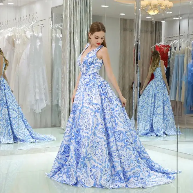Высококачественные вечерние длинные платья 2018 в китайском стиле белые и синие