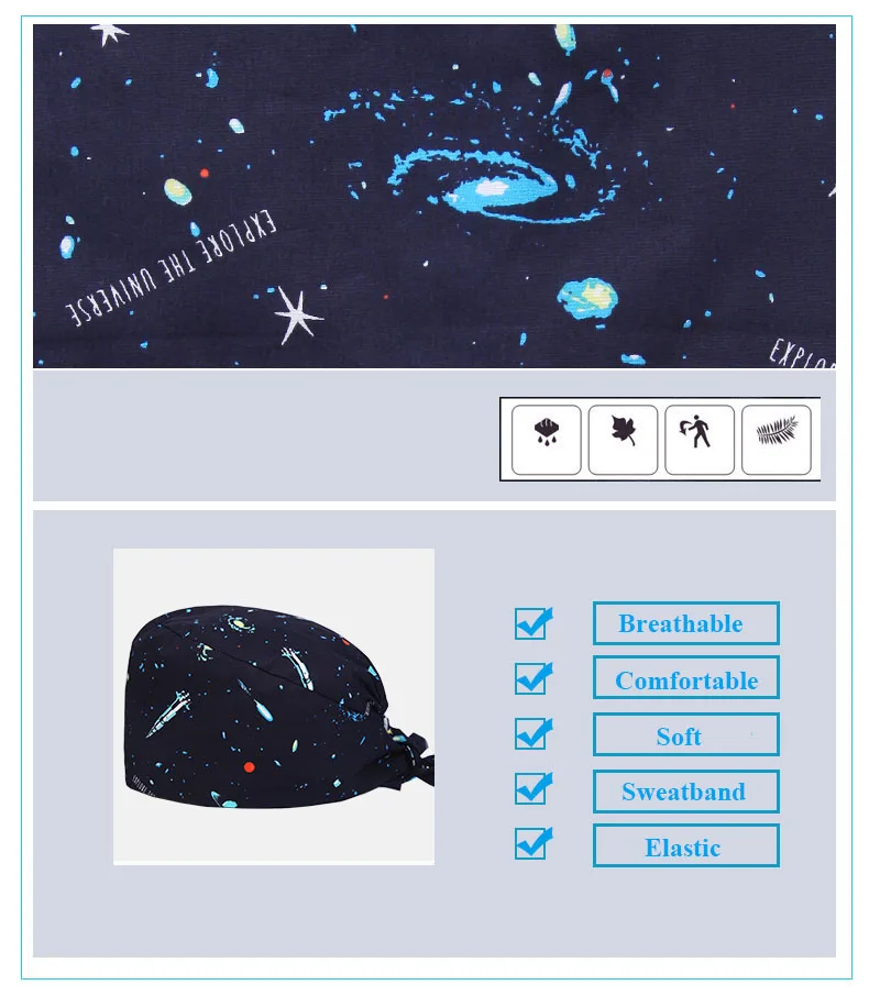 Темно-синяя космическая ракета, Мужская медицинская шапка с принтом, шапка для стоматолога, для работы в клинике, хирургические головные уборы, кепка для кормления, ультра мягкая, дешевая распродажа