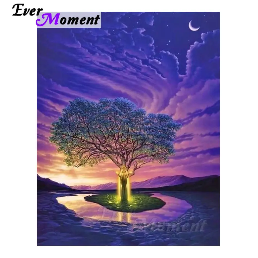 Алмазная живопись с деревом луной пейзажем вышивка крестиком 5D мозаика для