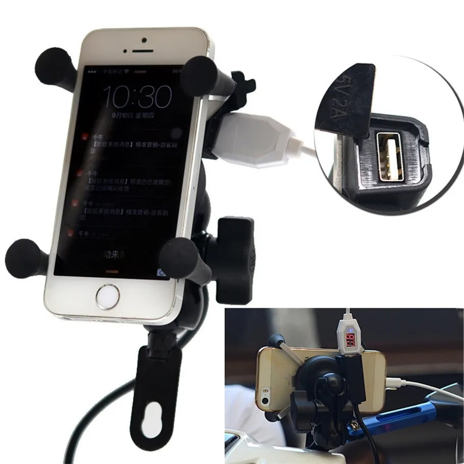 

Motorcycle mobile phone holder with USB rechargeable mobile phone metal holder motorcycle riders