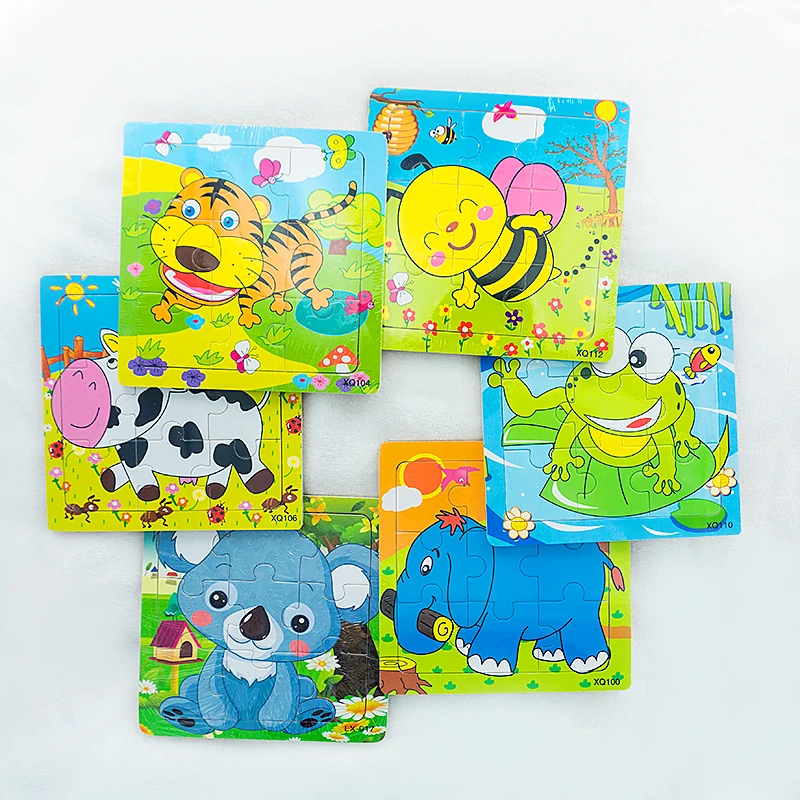 Baby Cartoon Animal Wooden Jigsaw Puzzles Board Children Kids Toys Educational Early Learning Fun Games Tiger Bee Frog Cow Koala|wooden jigsaw