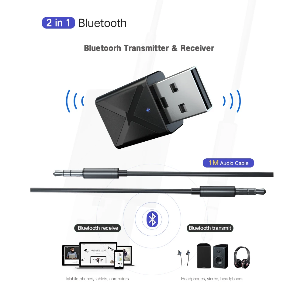 2 в 1 Bluetooth 5,0 приемник передатчик Bluetooth беспроводной адаптер аудио с 3,5 мм AUX аудио для домашнего ТВ автомобиля MP3 ПК динамик