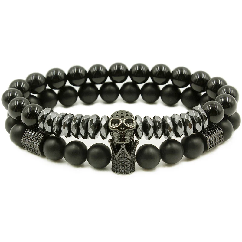 2pcs Black Мужской браслет браслеты с короной бижутерия воина Череп Скелет титановая сталь череп браслет мужские ювелирные изделия Хэллоуин - Окраска металла: 2pcs Black