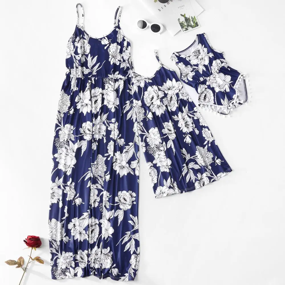 Лидер продаж Цветочная одежда хлопковое платье для мамы и дочки без рукавов на