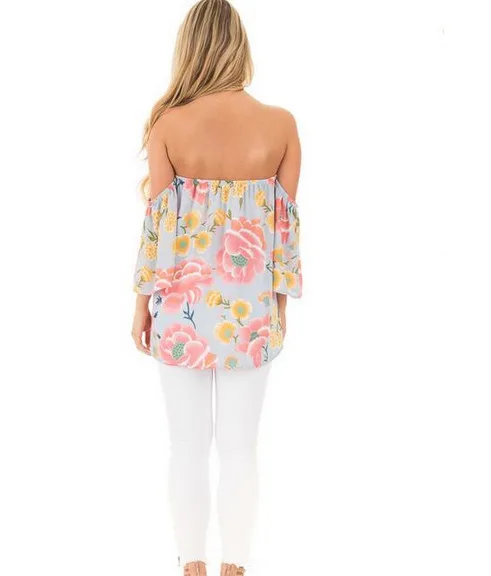 Женская шифоновая блузка с воротником-лодочкой и цифровым принтом | одежда