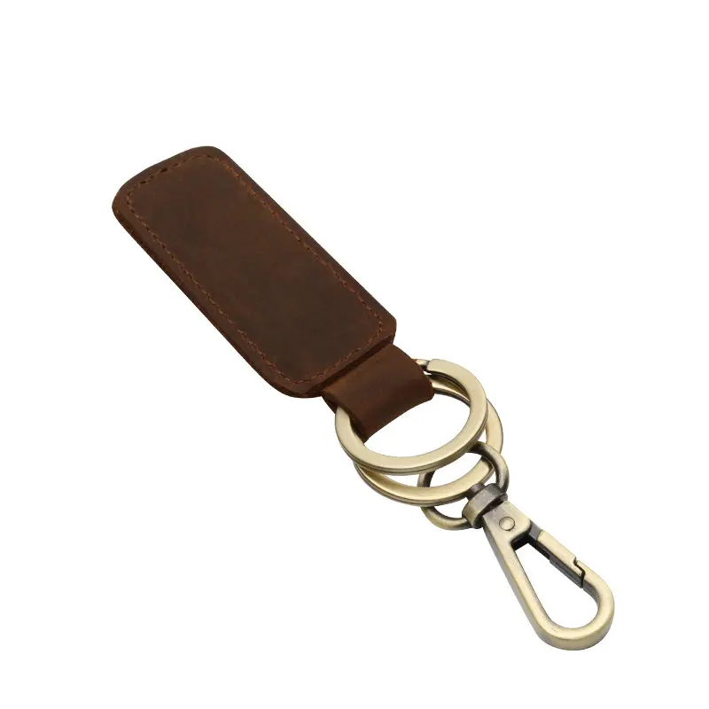 Brown Key Holder Винтажный держатель для ключей из натуральной кожи для мужчин, тег из воловьей кожи, покрытый бронзовым крючком, держатель для ключей ручной работы, Простой автомобильный держатель для ключей - Цвет: Brown Key Holder