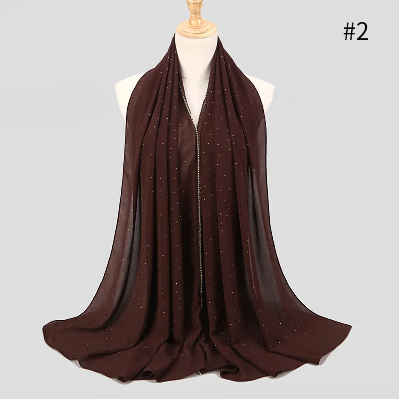 Роскошный шифоновый головной платок с бриллиантами мусульманская женская шаль тюрбан исламский турецкий хиджаб шарф femme musulman готов к износу - Цвет: 2