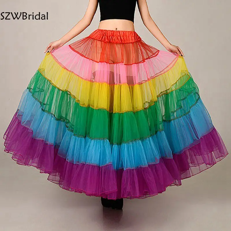 Модное разноцветное Цвет танцевальная одежда Фул Женская длинная юбка из тюля