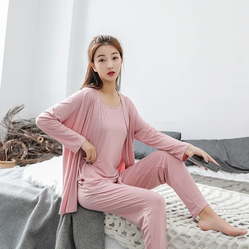 Женская пижама shein, пижама, летняя Модальная майка+ штаны+ кардиган, комплект из 3 предметов, женское сексуальное нижнее белье, свободные домашние костюмы