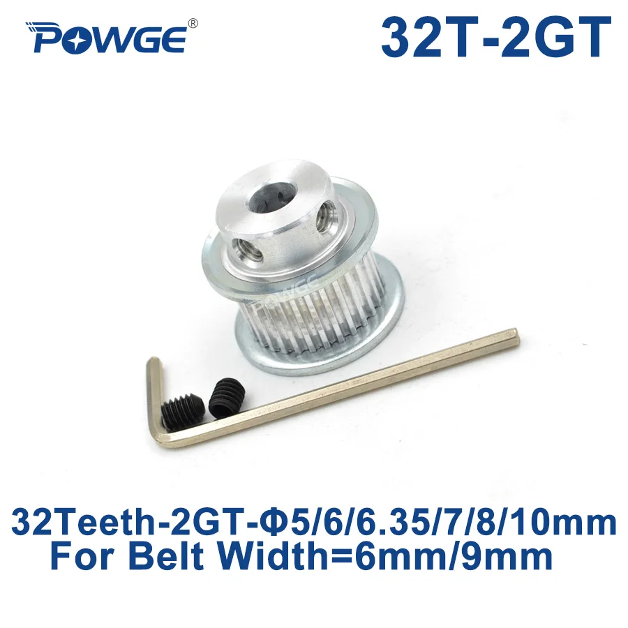 POWGE 32 Зубьев 2 м 2GT зубчатый шкив Диаметр 5/6/6,35/7/8/10 мм для 2MGT GT2 синхронного ремня ширина 6/9 мм Ювелирные наборы с маленьким люфта 32 Зубьев 32 T