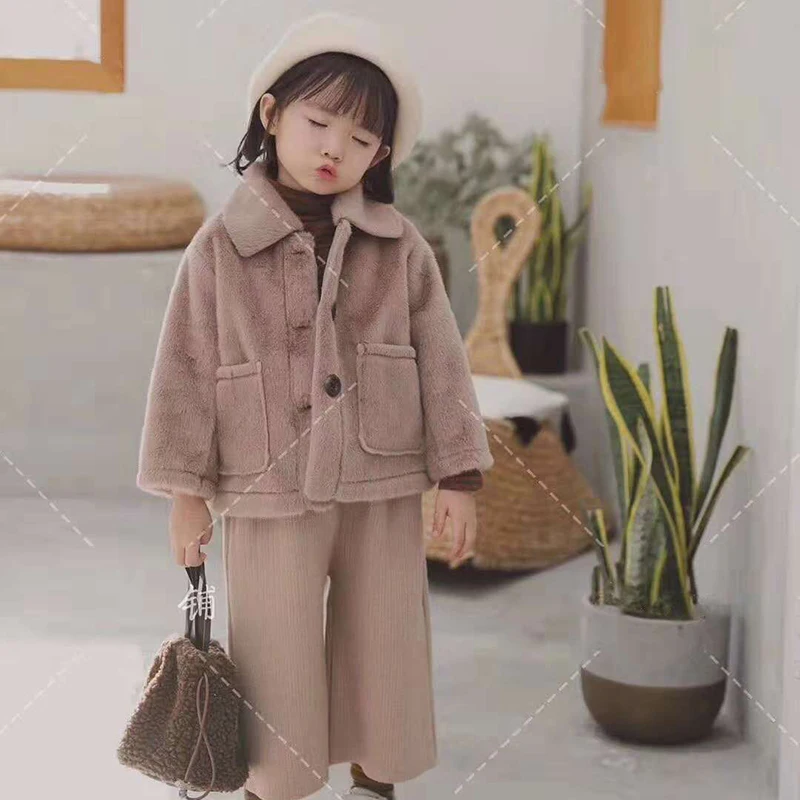 2018 Модные куртки для девочек пальто осень-зима густой мех шерстяные детские