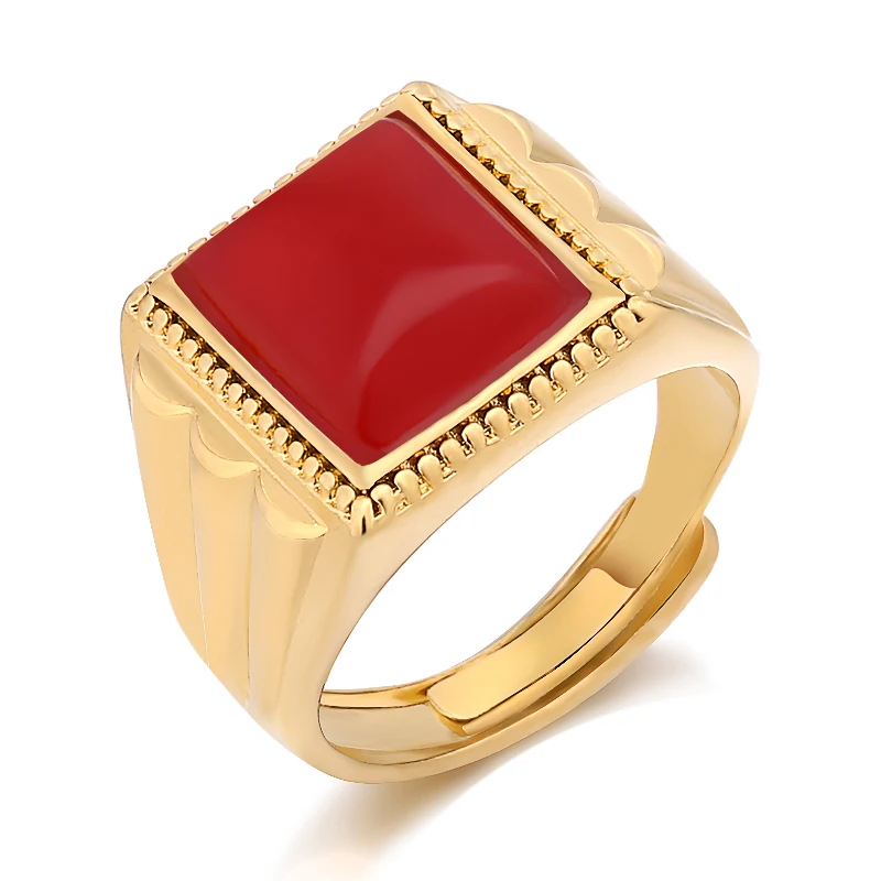 Мужское кольцо из смолы Noble Золотое с большим красным квадратным кольцом оптовая