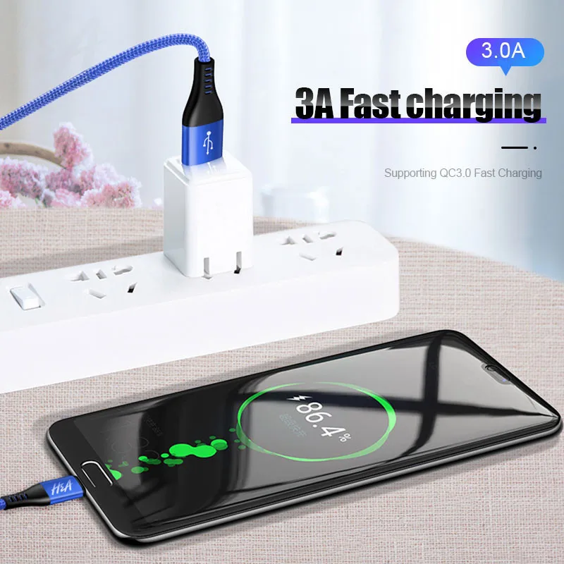 H& A 3A Micro USB кабель 1 м 2 м Быстрая зарядка нейлон USB синхронизация данных мобильный телефон Android адаптер зарядное устройство кабель для samsung