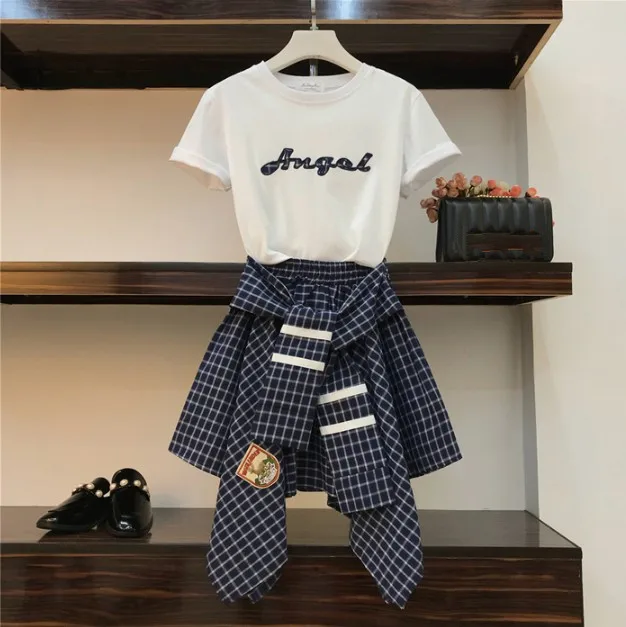 Летний комплект из двух предметов женские хлопчатобумажные вышитые буквы белая