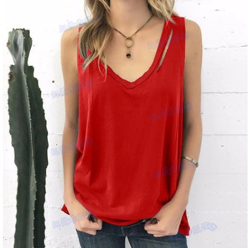 Повседневная Женская футболка без рукавов Однотонный женский свободный топ