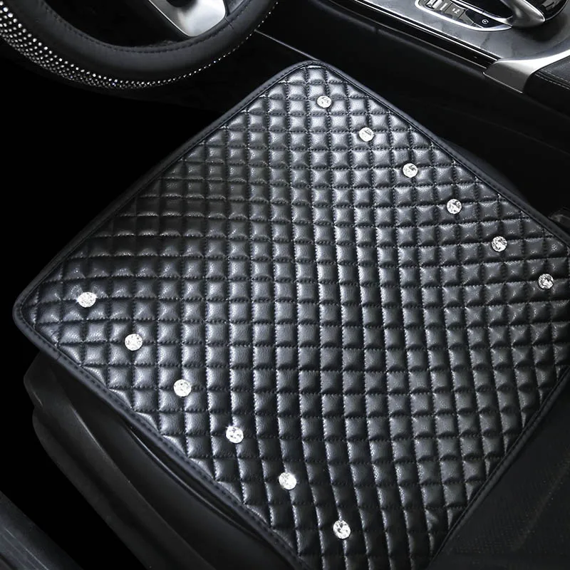 1pc black front pad Универсальные чехлы для автомобильных сидений с кристаллами и стразами, кожаные чехлы для сидений с бриллиантами, чехлы для сидений автомобиля в стиле интерьера, чехлы для передних и задних сидений - Название цвета: 1pc black front pad