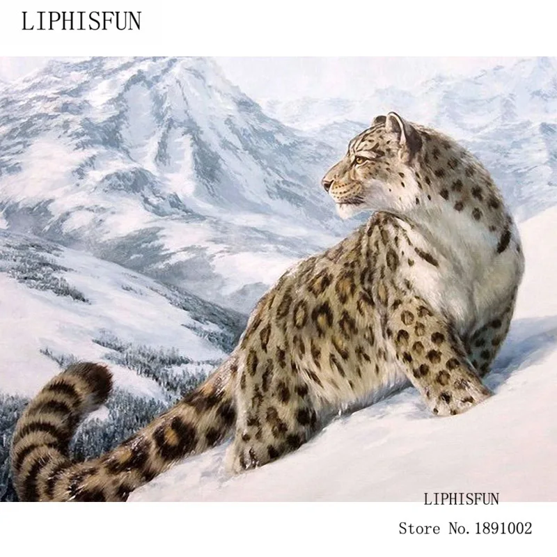 

5D Full Drill Diy Diamond Painting Resin Square Rhinestones Handcraft Snow Leopard Animal Unifinished Home Decor