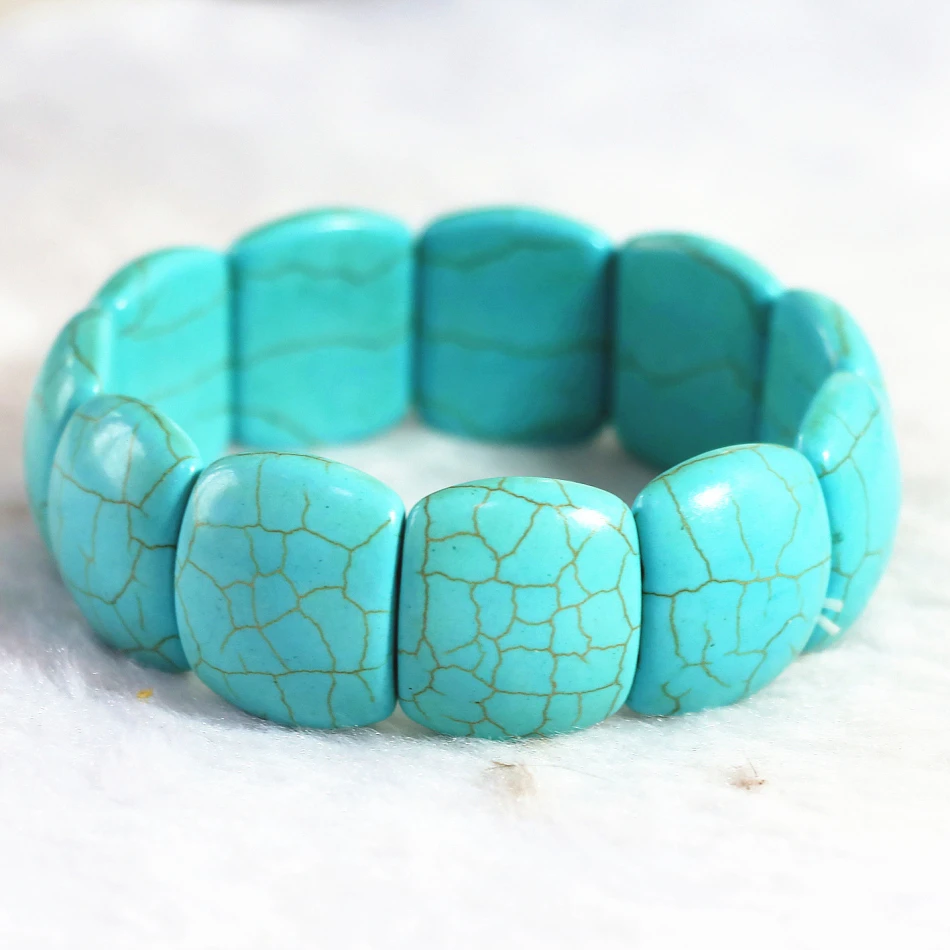 Модный браслет голубой бирюза бирюзовый камень 22x18 мм прямоугольные шарики