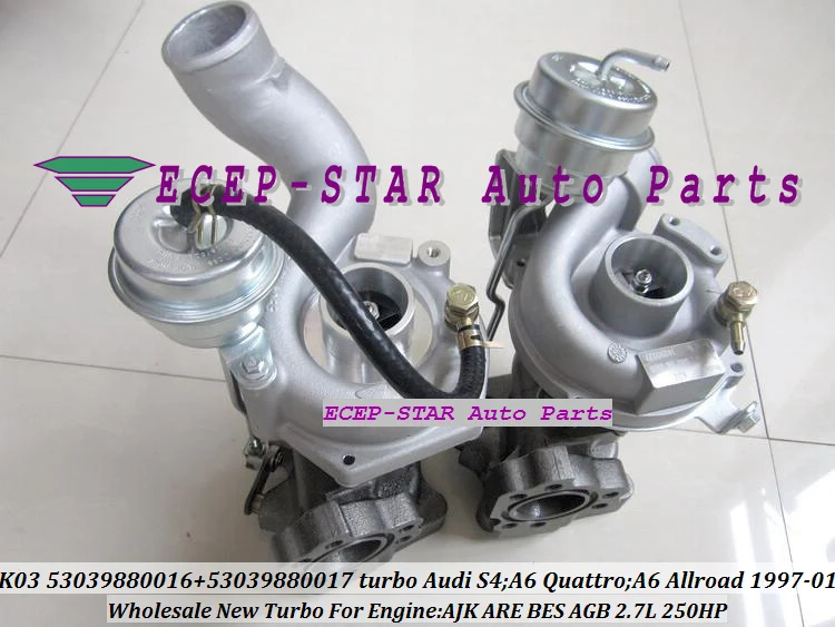 Бесплатная доставка турбокомпрессор Twin Turbo K03 53039700016 53039700017 078145701R для AUDI S4 A6 1997-01 AJK