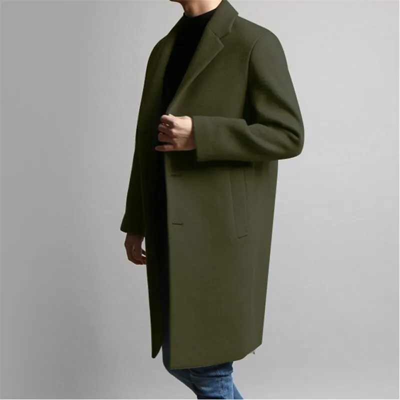 Army green Осеннее пальто из овечьей шерсти, новинка, повседневное, утолщенное, смесь, модное, свободное, длинное пальто, теплое, однобортное, ветровка, пальто для мужчин A4082 - Цвет: Army green