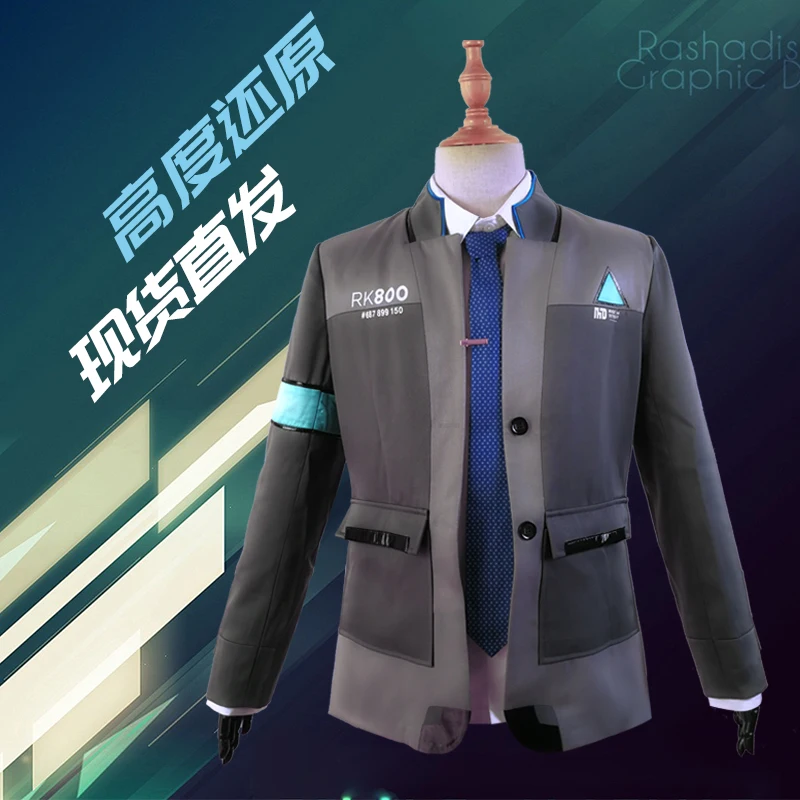 

Game Detroit Become Human Connor Cosplay Costume RK800 Agent Suit Halloween Carnival Uniforms Men's Formal Coat+Tie
