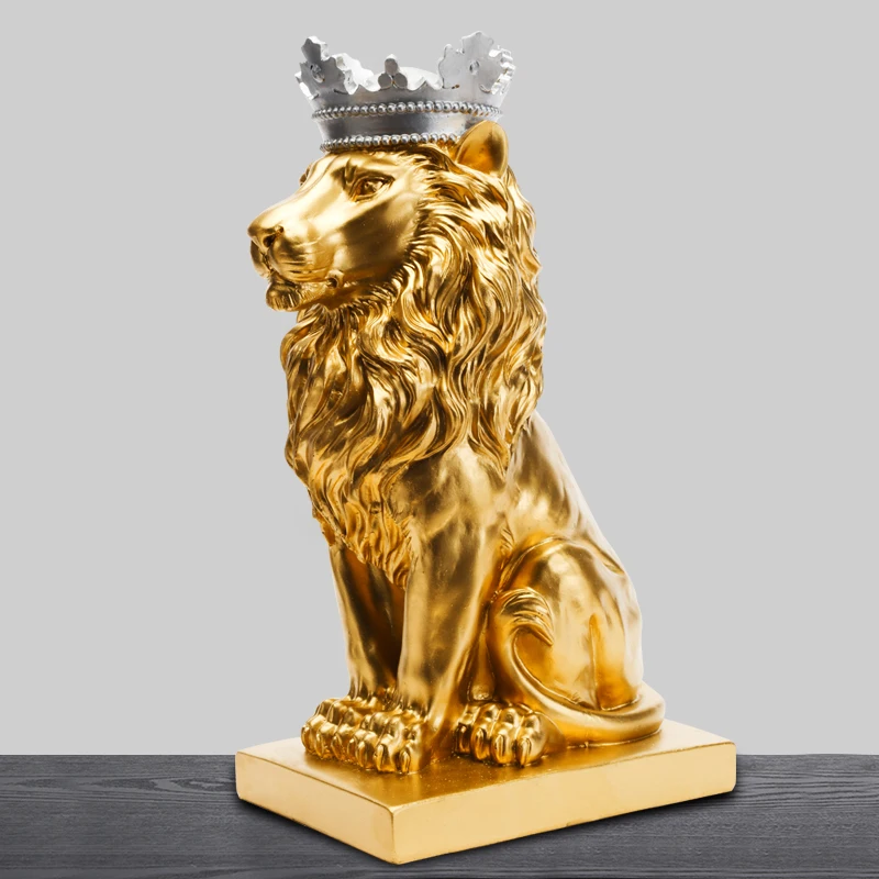 34 cm High Gold Lion Resin Ornaments Home Decoration Accessories Simulated Animal Office Best Christmas Gift | Дом и сад