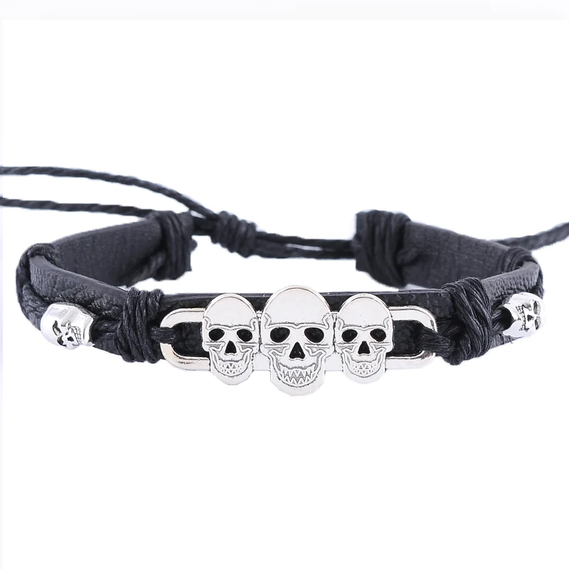 Новый модный кожаный браслет в стиле панк с черепом мужские Многослойные