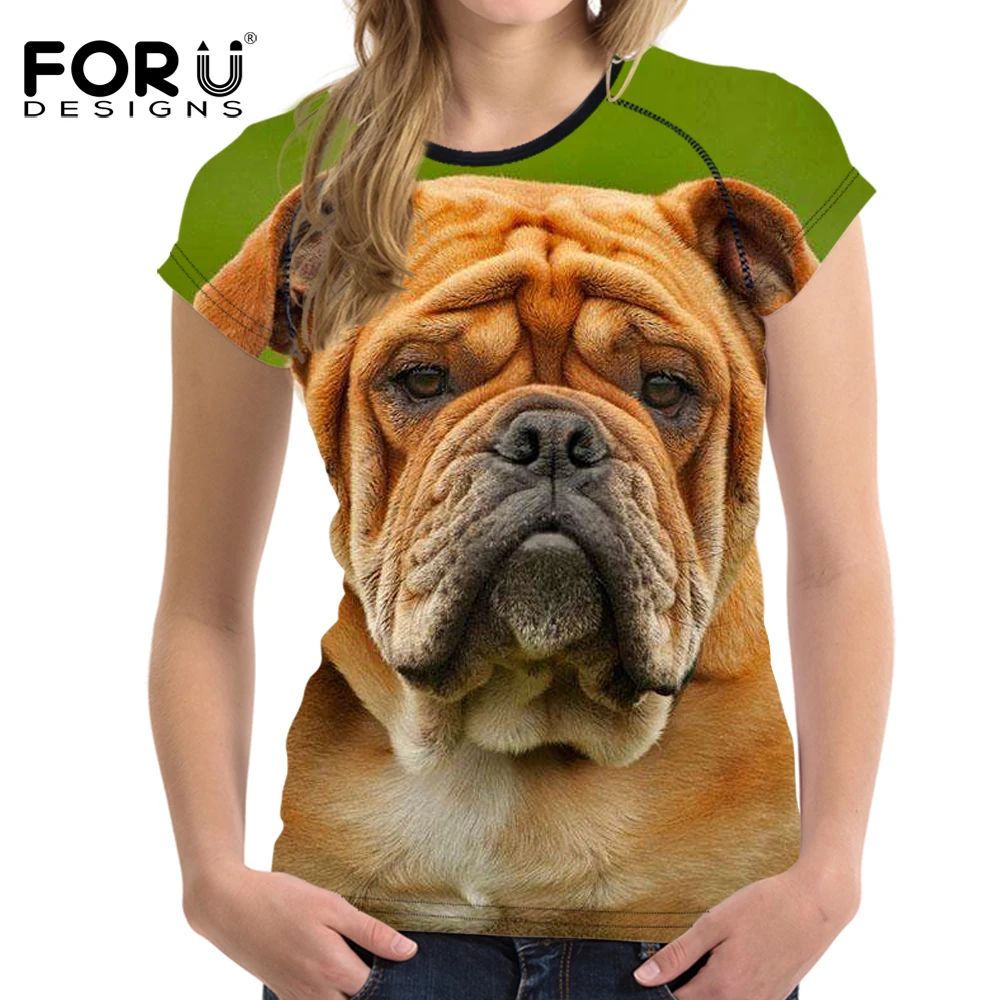 FORUDESIGNS/летние футболки с изображением свирепых собак Футболка для девочек