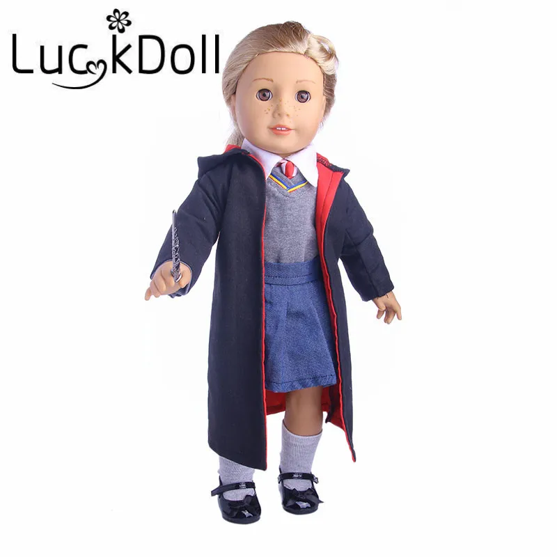 

LUCKDOLL Magician suit ( Hoodies+Denim Skirt+Necktie+Two Tops ) Fit 18 Inch AmericanDoll Clothes Accessories,Girl's Toys,Gift