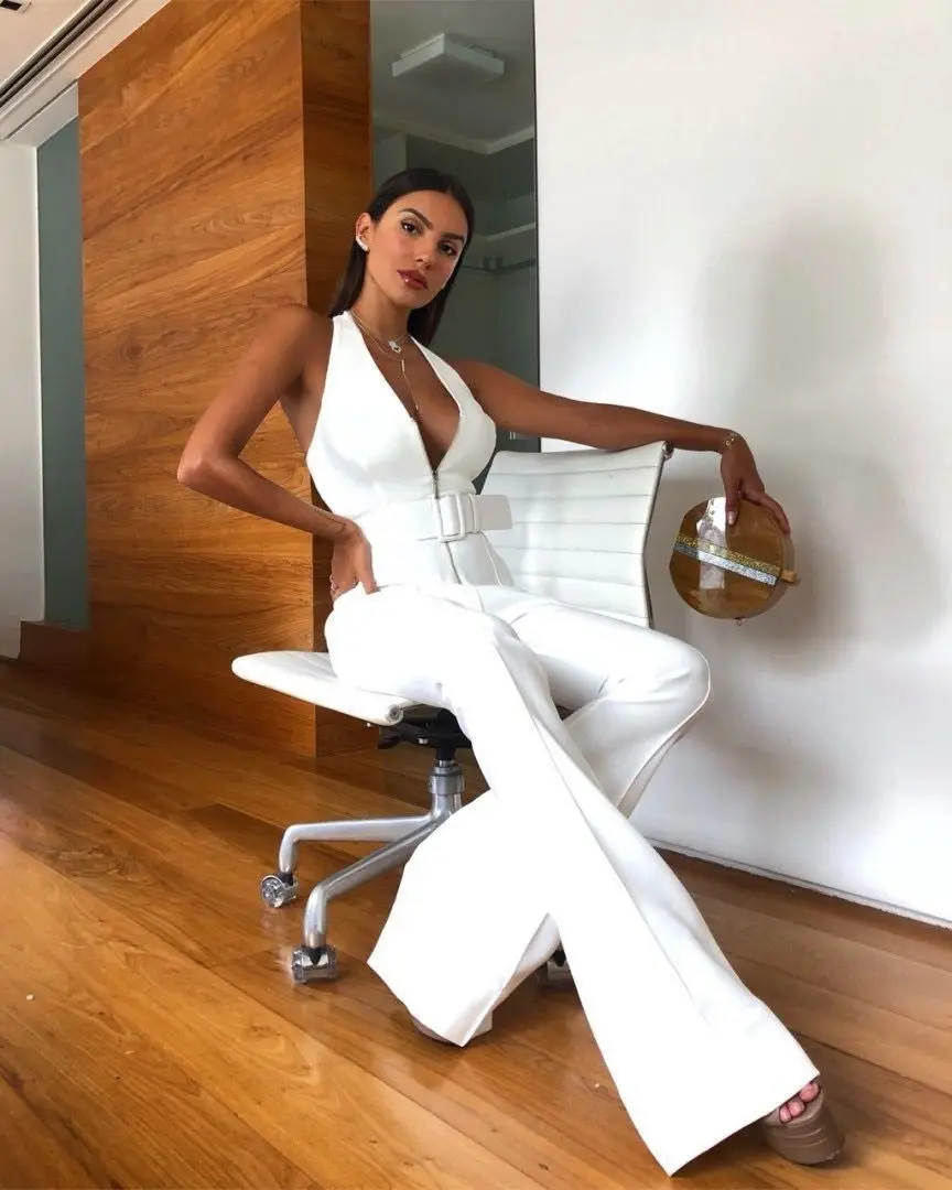 Женский комбинезон с открытыми плечами ремнем и открытой спиной длинные брюки