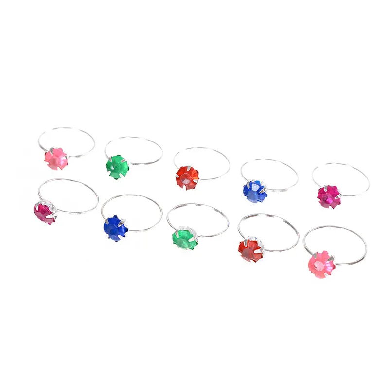10 шт./лот красочные кольца с кристаллами и серебряным покрытием для девочек