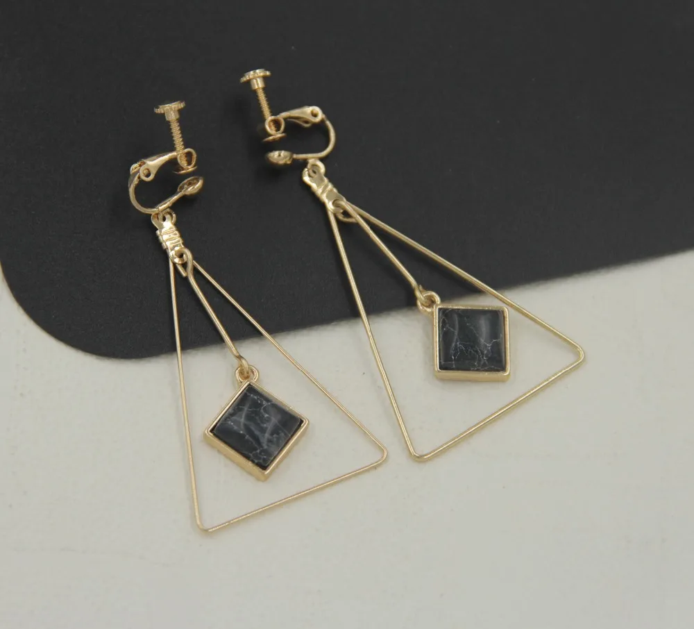 Серьги-клипсы с зеленым/черным/белым камнем для женщин украшения ушей