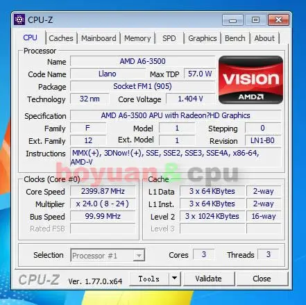 AMD A6-Series A6 3500 2,1 ГГц трехъядерный процессор AD3500OJZ33GX разъем FM1