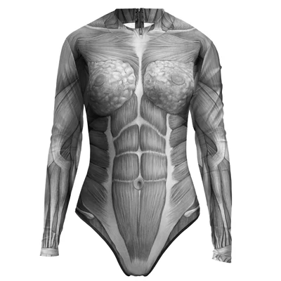 N-olsollo, новинка, Хэллоуин, 3D, скелет, мышечное сердце, женский комбинезон, длинный рукав, сексуальный, боди, на молнии, высокая горловина, обтягивающий, комбинезоны - Цвет: Y02074